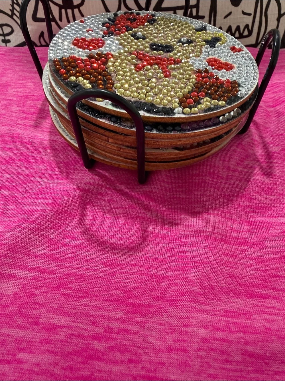 Rhinestone Puppy Decorative Serving Trivet - Pink Handmade coasters